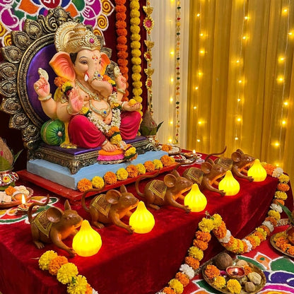 Mushak Lamp with Detachable LED Modak & Laddoo | Ganpati Décor