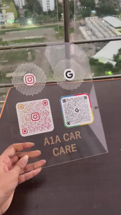 NFC Google Review & Instagram QR Stand | Premium Acrylic Table Display